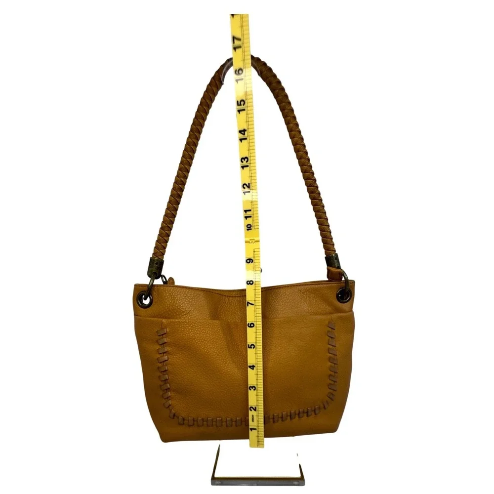 The Sak‎ Flores Leather Shoulder Bag Amber Color Braided Strap Hobo Boho Western